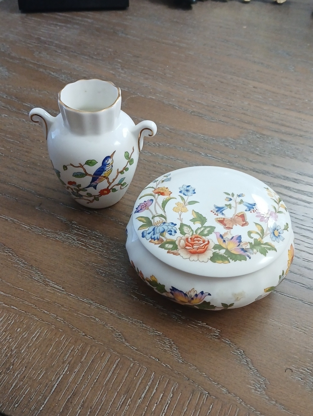 White Floral Porcelain Trinket Box and Vase Set